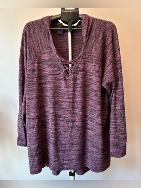 Torrid Super Soft Plush V-Neck Strappy Hoodie Hacci Knit Purple 3X